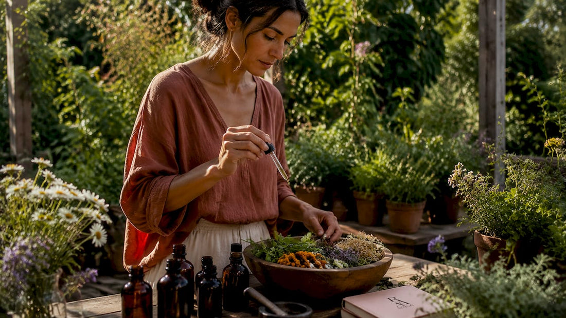 Aromatherapist preparing frankincense wellness blend