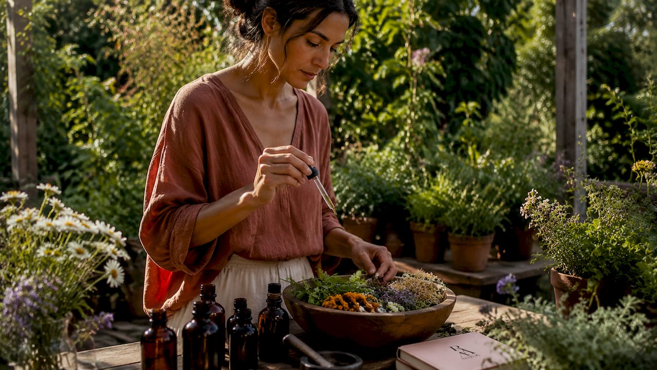 Aromatherapist preparing frankincense wellness blend