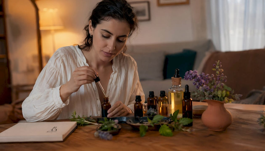 Aromatherapist measuring jojoba carrier oil