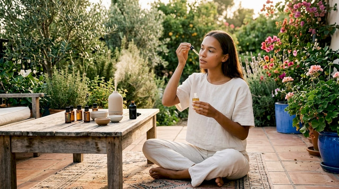 Woman applying essential oils during skincare routine